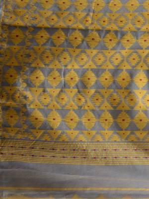 Grey And Yellow Handwoven Silk Cotton Jamdani Saree With Woven Designs Without Blouse 5