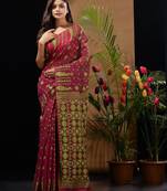 Magenta And Green Handwoven Silk Cotton Jamdani Saree With Woven Designs Without Blouse