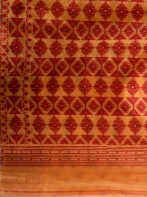 Yellow And Red Handwoven Silk Cotton Jamdani Saree With Woven Designs Without Blouse 5