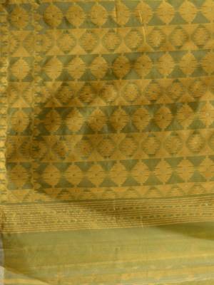 Pale Olive And Yellow Handwoven Silk Cotton Jamdani Saree With Woven Designs Without Blouse 5