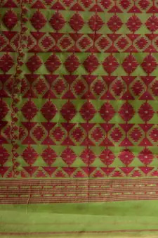 Green And Magenta Handwoven Silk Cotton Jamdani Saree With Woven Designs Without Blouse