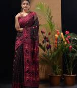 Black And Pink Handwoven Silk Cotton Jamdani Saree With Woven Designs Without Blouse