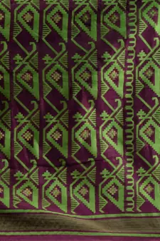 Purple And Green Handwoven Silk Cotton Jamdani Saree With Woven Designs Without Blouse