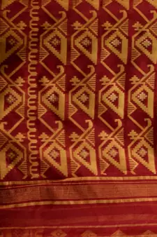 Dark Red And Yellow Handwoven Silk Cotton Jamdani Saree With Woven Designs Without Blouse