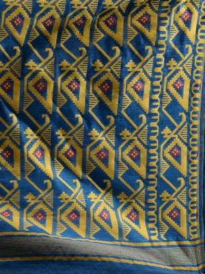 Sapphire Blue And Red Handwoven Silk Cotton Jamdani Saree With Woven Designs Without Blouse 5