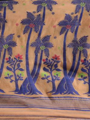 Beige Silk Cotton Handwoven Jamdani Saree With Woven Designs Without Blouse 5