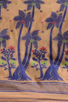 Beige Silk Cotton Handwoven Jamdani Saree With Woven Designs Without Blouse