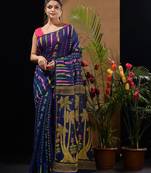 Blue Silk Cotton Handwoven Jamdani Saree With Woven Designs Without Blouse