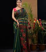 Emerald Green Silk Cotton Handwoven Jamdani Saree With Woven Designs Without Blouse