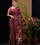 Magenta Green Silk Cotton Handwoven Jamdani Saree With Woven Designs And Zari Work Without Blouse
