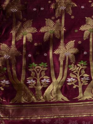 Magenta Green Silk Cotton Handwoven Jamdani Saree With Woven Designs And Zari Work Without Blouse 5