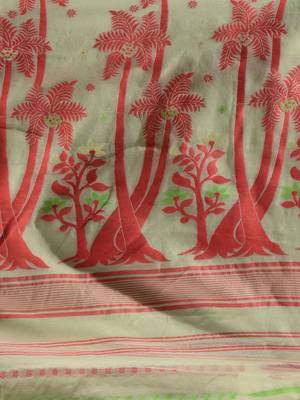 Sage Green Silk Cotton Handwoven Jamdani Saree With Woven Designs And Zari Work Without Blouse 5