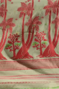 Sage Green Silk Cotton Handwoven Jamdani Saree With Woven Designs And Zari Work Without Blouse