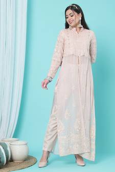 Peach Embroidered Faux Georgette Salwar Free size full stitched Up To 42" Size