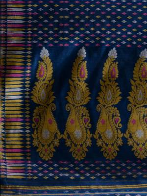 Blue Silk Cotton Handwoven Jamdani Saree With Woven Buttas And Ethnic Designs Without Blouse 5