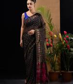 Black Silk Cotton Handwoven Jamdani Saree With Woven Buttas And Ethnic Designs Without Blouse