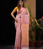 White Silk Cotton Handwoven Jamdani Saree With Woven Patterns And Zari Pallu Without Blouse