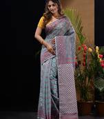 Sea Green Silk Cotton Handwoven Jamdani Saree With Woven Patterns And Zari Pallu Without Blouse