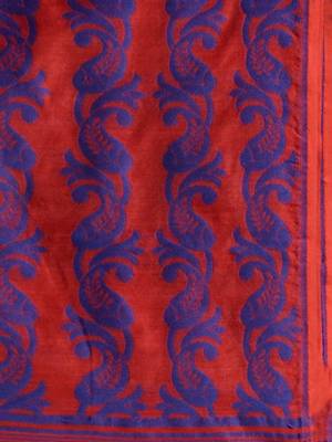 Red And Blue Silk Cotton Handwoven Jamdani Saree With Floral And Paisley Designs Without Blouse 5