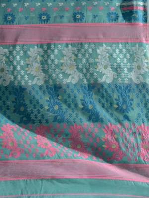 Sea Green Silk Cotton Handwoven Jamdani Saree With Multicolour Floral Designs And Motifs Without Blouse 5
