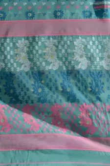 Sea Green Silk Cotton Handwoven Jamdani Saree With Multicolour Floral Designs And Motifs Without Blouse