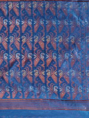 Fuchsia And Sapphire Blue Blue Silk Cotton Handwoven Jamdani Saree With Zari Woven Designs And Patterns 5