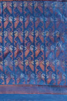 Fuchsia And Sapphire Blue Blue Silk Cotton Handwoven Jamdani Saree With Zari Woven Designs And Patterns