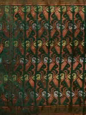 Mustard And Green Silk Cotton Handwoven Jamdani Saree With Zari Woven Designs And Patterns 5