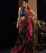 Black And Rani Pink Silk Cotton Handwoven Jamdani Saree With Woven Designs And Patterns