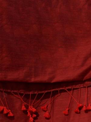 Red Cotton Handspun Soft Saree With Pompom 5