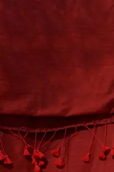Red Cotton Handspun Soft Saree With Pompom