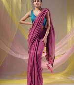 Lavender Cotton Handspun Soft Saree With Pompom