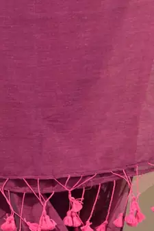 Lavender Cotton Handspun Soft Saree With Pompom
