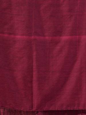 Magenta Black Half N Half Cotton Handspun Soft Saree With Pompom 5