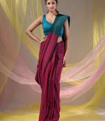 Magenta Cotton Handspun Soft Saree With Contrast Teal Pallu