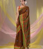 Ochre Yellow Cotton Handspun Soft Saree With Nakshi Border