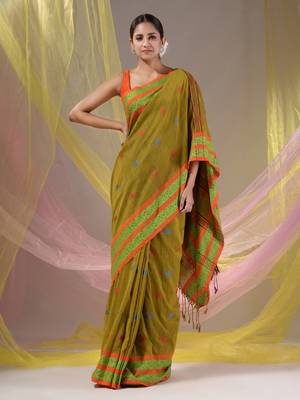 Mustard Cotton Handspun Soft Saree With Nakshi Border 1