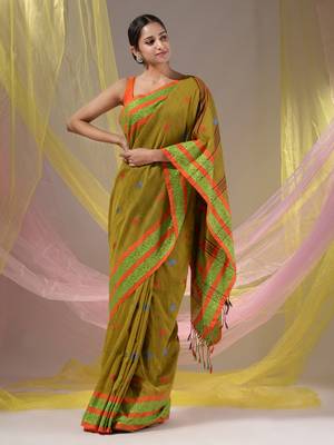 Mustard Cotton Handspun Soft Saree With Nakshi Border 2