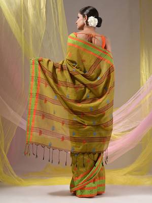 Mustard Cotton Handspun Soft Saree With Nakshi Border 4