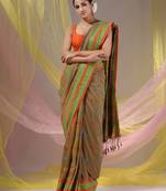 Beige Cotton Handspun Soft Saree With Nakshi Border