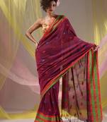 Magenta Cotton Handspun Soft Saree With Nakshi Border