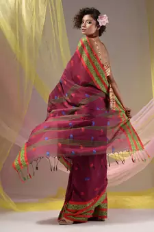 Magenta Cotton Handspun Soft Saree With Nakshi Border