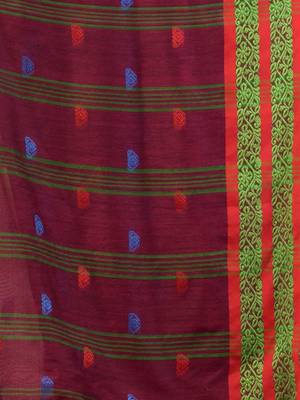 Magenta Cotton Handspun Soft Saree With Nakshi Border 5