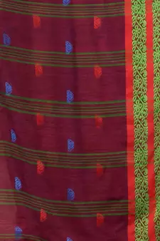 Magenta Cotton Handspun Soft Saree With Nakshi Border