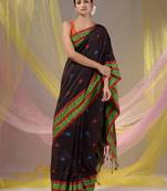 Dark Chocolate Cotton Handspun Soft Saree With Nakshi Border