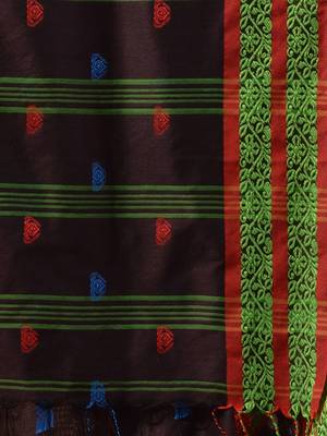 Dark Chocolate Cotton Handspun Soft Saree With Nakshi Border 5