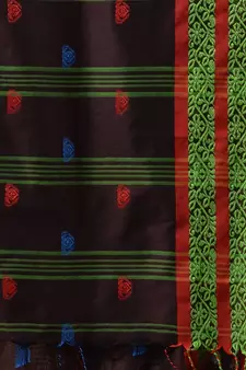 Dark Chocolate Cotton Handspun Soft Saree With Nakshi Border