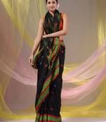 Black Cotton Handspun Soft Saree With Nakshi Border