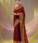 Brick Red Cotton Handspun Soft Saree With Nakshi Border