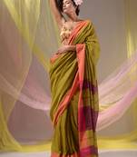 Mustard Cotton Handspun Soft Saree With Pompom